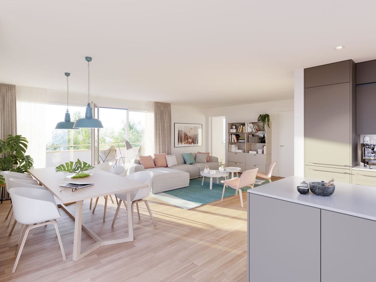 Blick ins Esszimmer einer Musterwohnung im Sonnenhof Dietikon